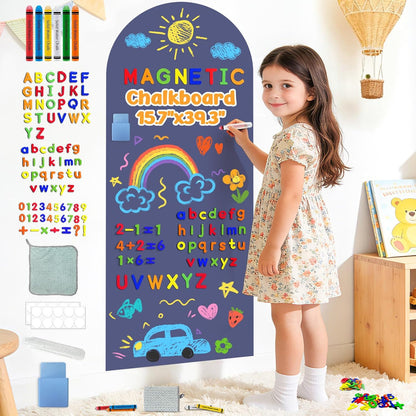 8 PCS Magnetic Wall Decals for Kids Magnetic Chalkboard Peel and Stick Magnet Sheets Board Sticker Tangram Puzzle Self Adhesive Contact Paper Dry Erase Blackboard for Playroom Homeschool 15.7"x10.4"