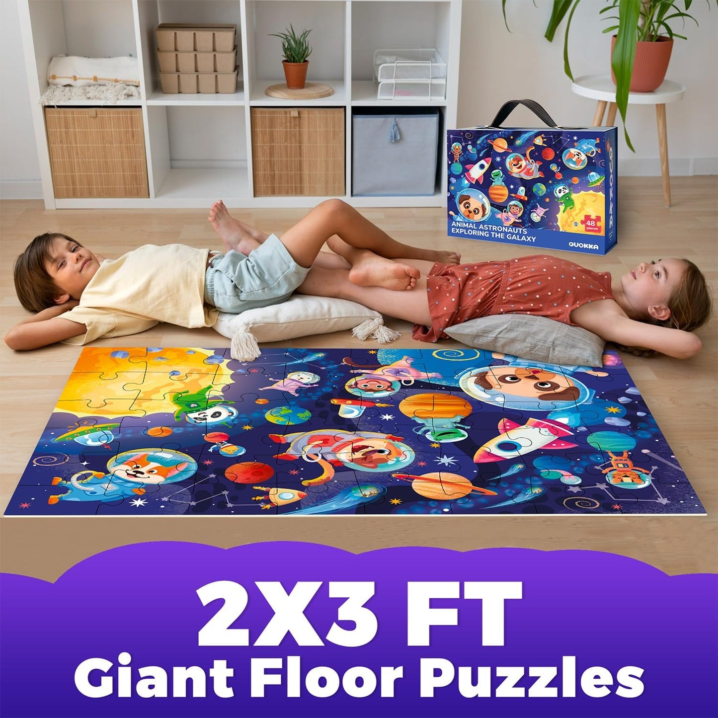 QUOKKA Giant Floor Puzzle for Kids Ages 4-6 – 2x3 Feet Extra-Thick 48 Pieces Toddler Puzzle Ages 3-5 – USA Map Educational Activity for Boys Girls – Premium Box with Sturdy Handle & Magnetic Closure