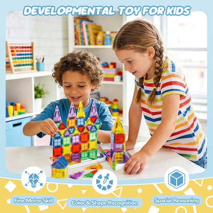 cossy Mini Magnetic Tiles, 46 PCS Magnet Tiles Travel Toys with Iron Box, Travel Magnetic Tiles for Restaurant, Car & Plane Play, Toys for 3 4 5 6 7 8 Year Old Boy and Girl