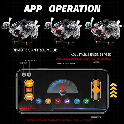 V8 Engine Model Kit that Runs,Visible Building Toys with APP Control, Motor & LED Light, Mini Engine kit for Adults & Boys Kids 14+ Years Old (770PCS)