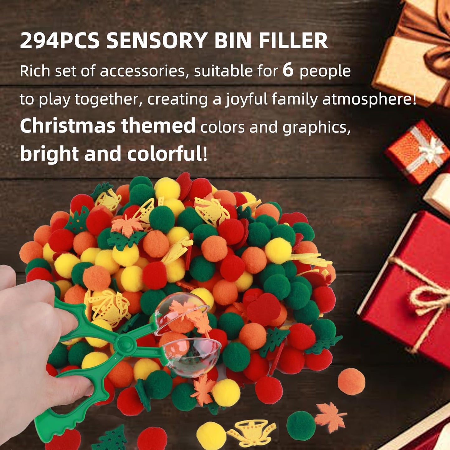 Sensory Bin Filler, Summer Party Gift, Apples,Trees, Pom Poms, Maple Leaves, Bells,Toddler Toys, Counting Sorting Set,Fine Motor Toys Preschool Education Toys,for 3+ Years Old Kids, 294pcs.
