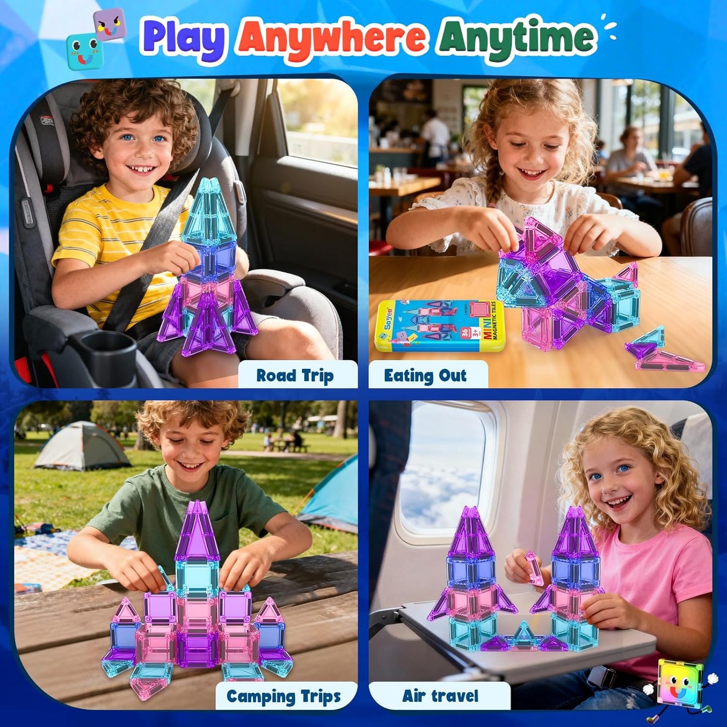 Soyee Magnetic Tiles Toddler Toys Travel Essential Games Magnet Building Blocks STEM Sensory Educational Toys for 3 4 5 6 7 8+ Year Old Boys Girls Christmas Birthday Gifts