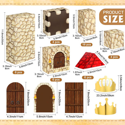 MotiMind 47 Pcs Jumbo Cardboard Castle Building Blocks New Year Gift DIY Building Blocks Large Stone Box Collapsible Reusable Jumbo Crown for Castle House Birthday Indoor Outdoor Party (Black)