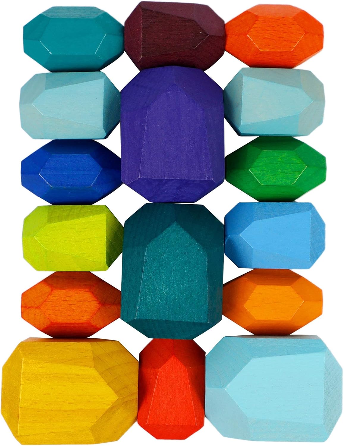 Cllayees 16 Pcs Wooden Stacking Blocks Rocks Building Toys, Colored Solid Wood Stones Pre-School Educational Games Creative Toys for Kids Toddlers