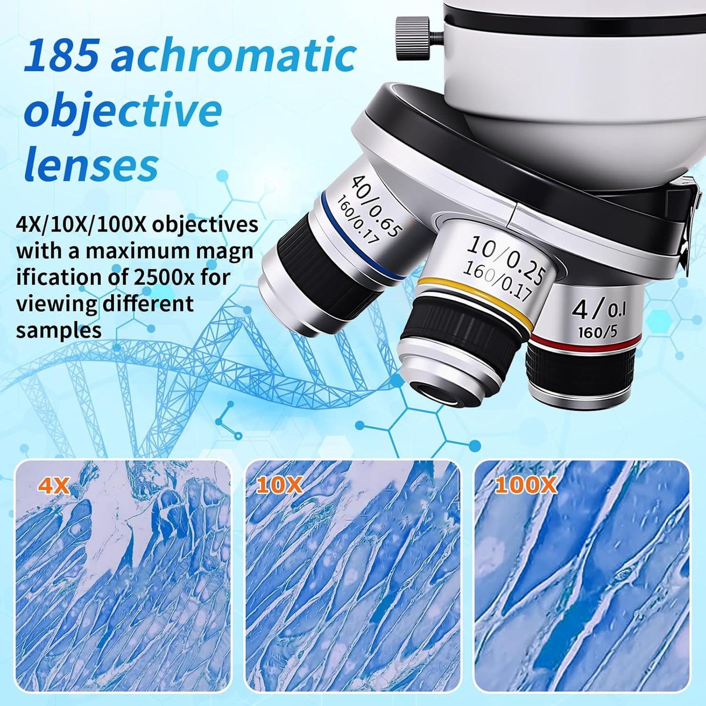 Microscope for Kids & Adults, 40X-2500X High-Power Compound Microscope for Students, School Lab & Home Schooling,Features Prepared Slides & Phone Holder