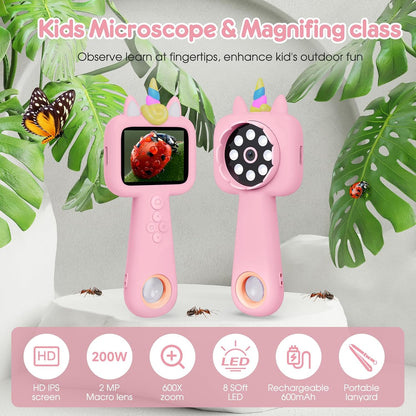 Magnify 2.4" Microscope for Kids, 600X-4800X Handheld Digital Miniscope, Portable Pocket Magnification Microscope Photo & Video | Education Toys for Age 3 4 5 6 7 8 9 10 Girls Boys