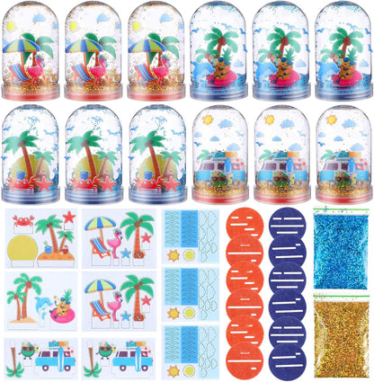 Lunmon 12 Set Spring Snow Globe Craft Kit for Kids Make Your Own Snowball Spring Bunny Umbrella Bee Glitter Plastic DIY Snow Globe Making Kit for Home Activities