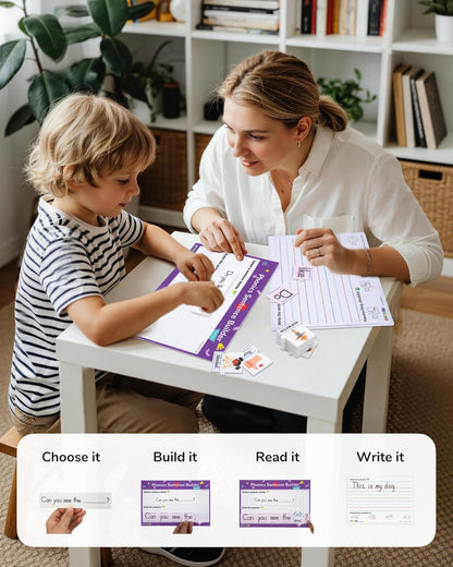 CHEFAN Sentence Building for Kids, Phonics Sentence Builder, CVC Word Games for Kids, Sight Words Flash Cards, Learn to Read Handwriting Practice, Preschool Kindergarten Homeschool & Speech Therapy