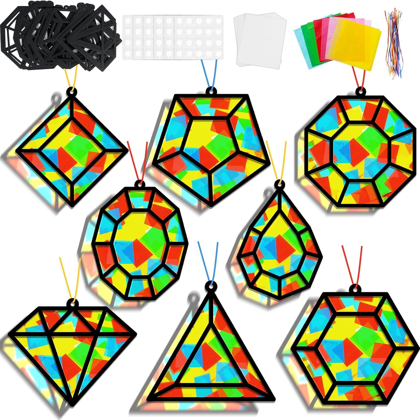 Lonfliness 32 Sets Solar System Suncatchers Crafts Kit DIY Outer Space Window Stained Glass Effect Paper Planet Home School Classroom Decoration Art Craft Creative Activity Project Gift Favor