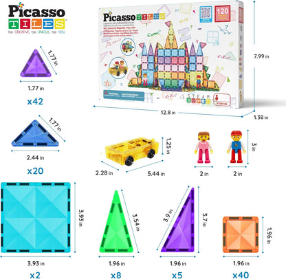PicassoTiles 40pc Nano Mini Magnetic Tile Construction Building Blocks Travel Toy Set with Storage Case STEM Educational Fun Learning Magnet Tiles Stacking Toys for Toddlers Girls Boys Ages 3+ PN01