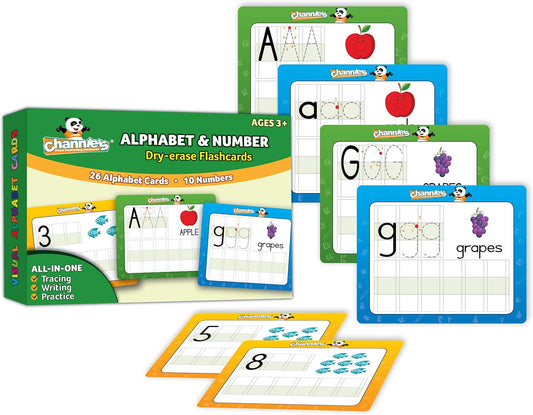 Channie’s Dry Erase Flashcards & Marker Set – Reusable Alphabet & Number Writing Practice Kit for Kids – Homeschool & Classroom Handwriting Resource