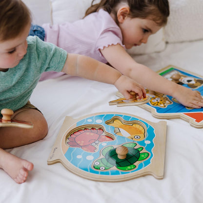 Melissa & Doug Pet Animals Jumbo Knob Puzzle, Wooden Peg Puzzle for Toddlers, Educational Toy for Shape Recognition and Fine Motor Skills, Ages 1+