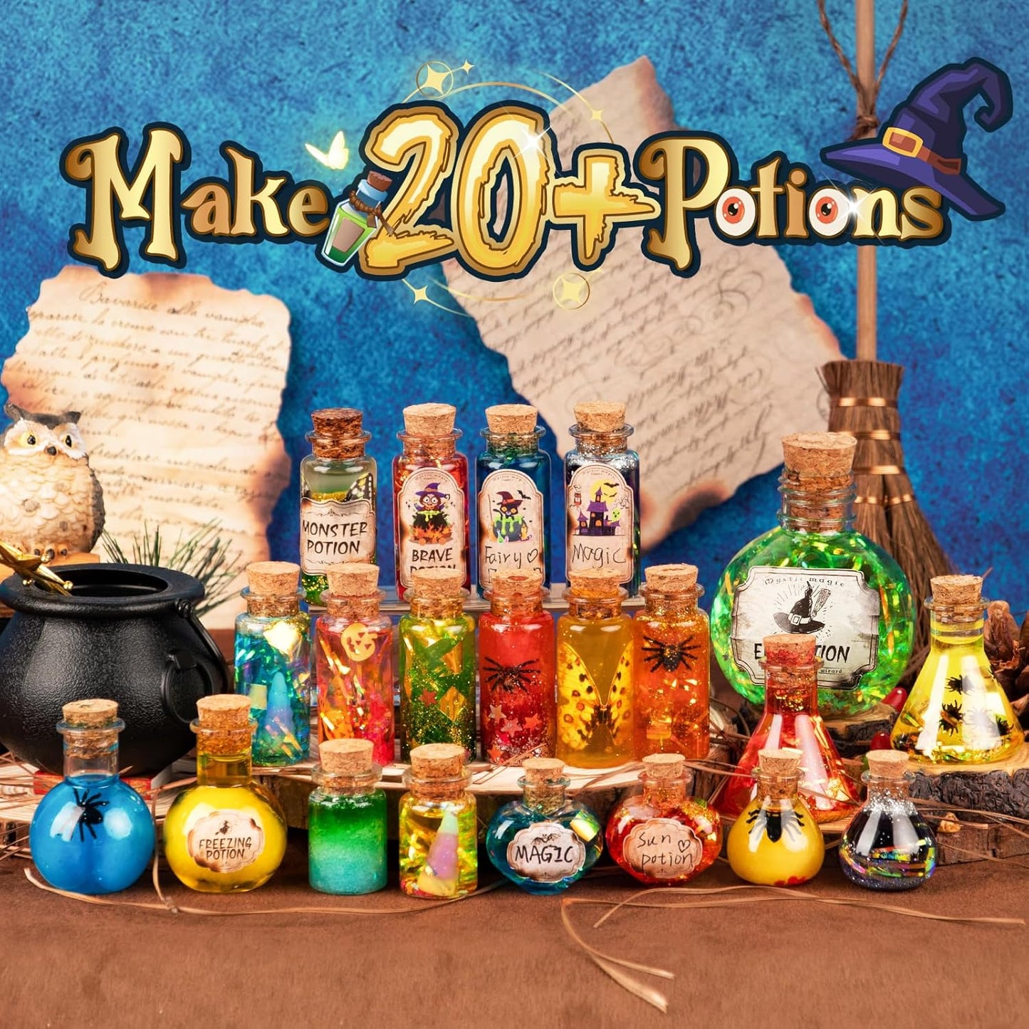 Alritz Science Potion Kits for Kids - 23 Magic Mix Potion Bottles, Witches Cauldron, Birthday Party Decorations Gifts Toys for Boys Girls 8 9 10 11+ Years Old
