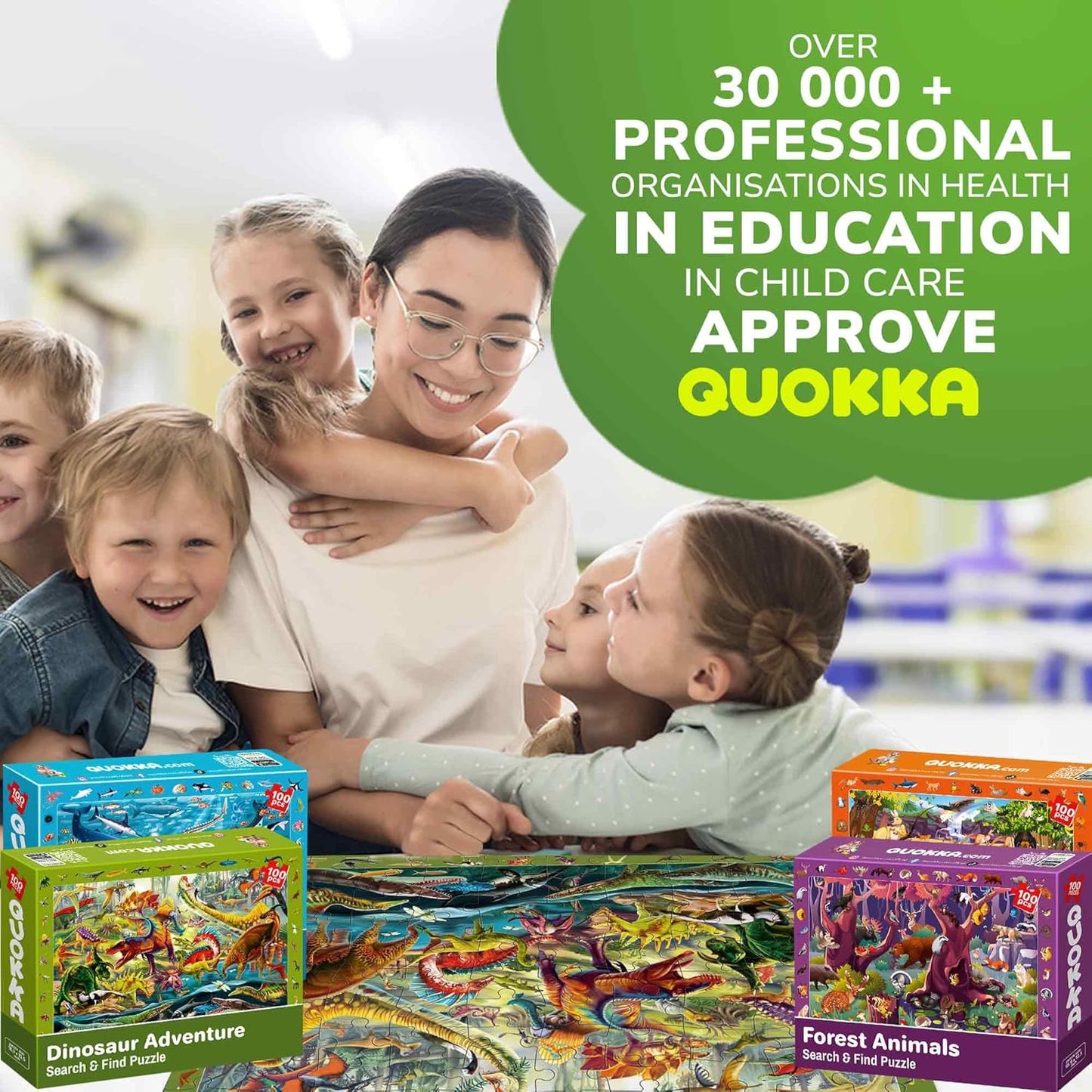 QUOKKA 100 Piece Puzzles for Kids Ages 4-6 - 4 Jigsaw Puzzles for Kids Ages 6-8 - Search and Find Game with Animals, Dinosaurs for Childrens 5-8 - Learning Educational Toys for Boys and Girls 8-11