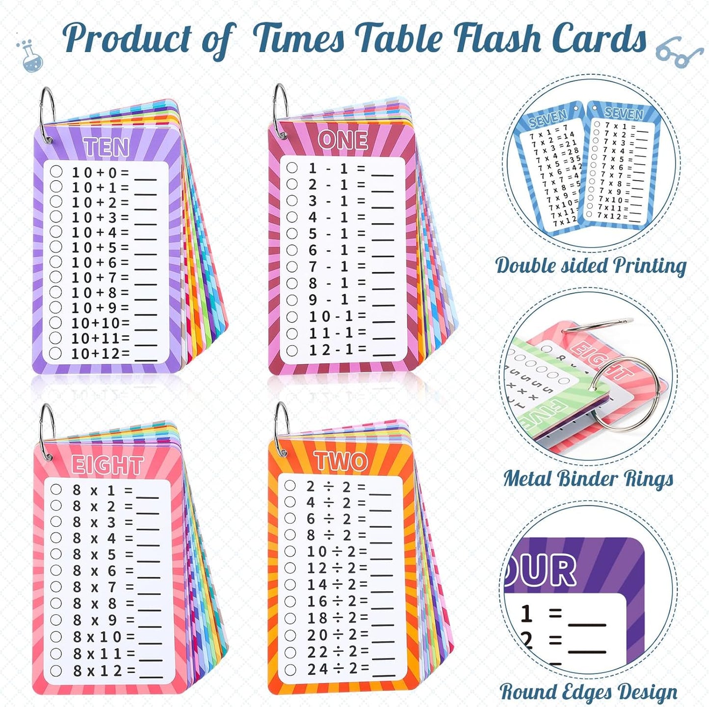 13 Pcs Multiplication Flashcards 0-12, Times Table Flash Cards Multiplication Chart Multiplications Game Math Flashcards for 1st to 3rd Grades