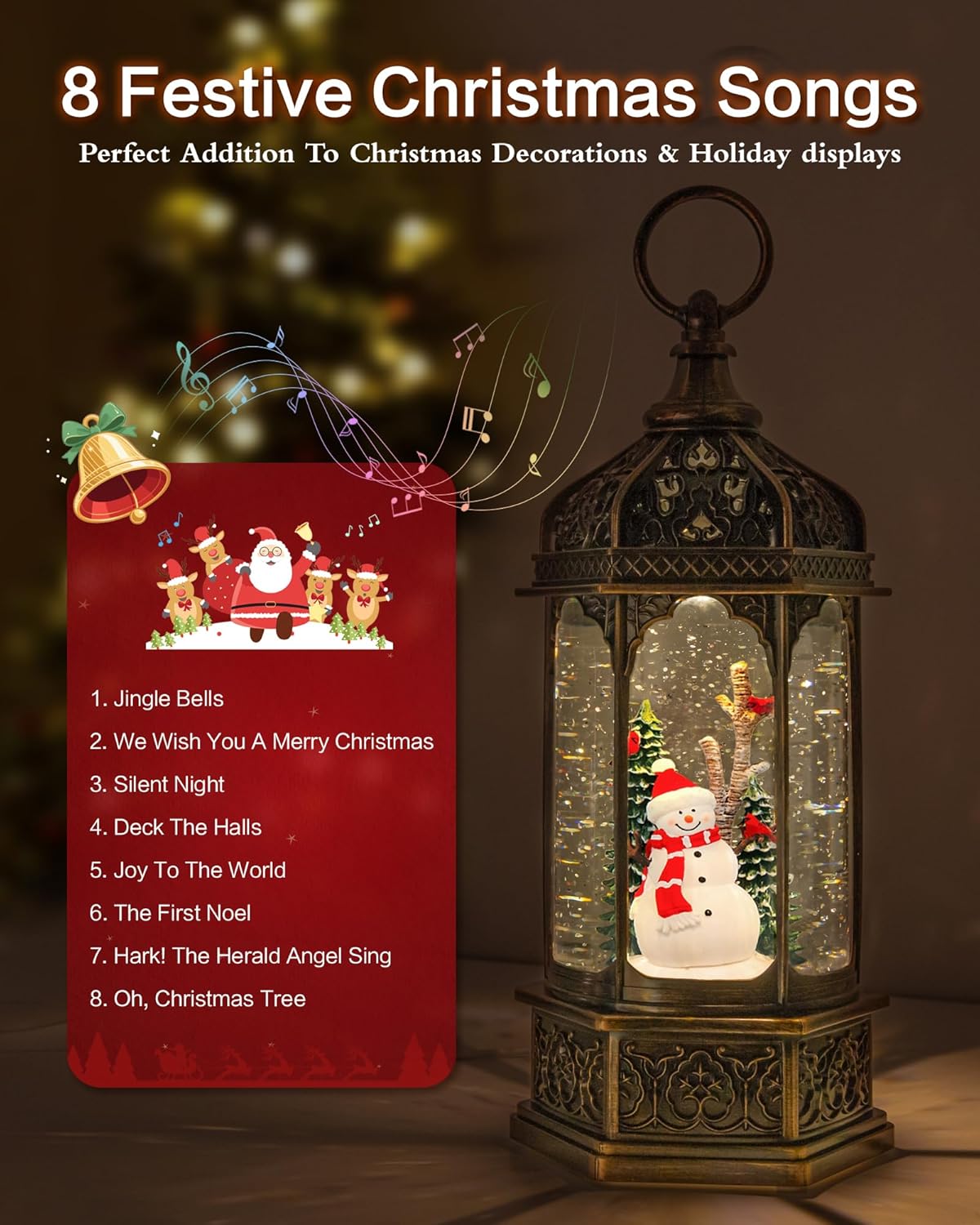 Extra Large Christmas Snow Globes Christmas Lantern, 12.99" Musical Snow Globe with 8 Songs, Santa Snowglobe for Kids Adults, 6H Timer Dual Power, Lighted Christmas Decorations Indoor Gifts