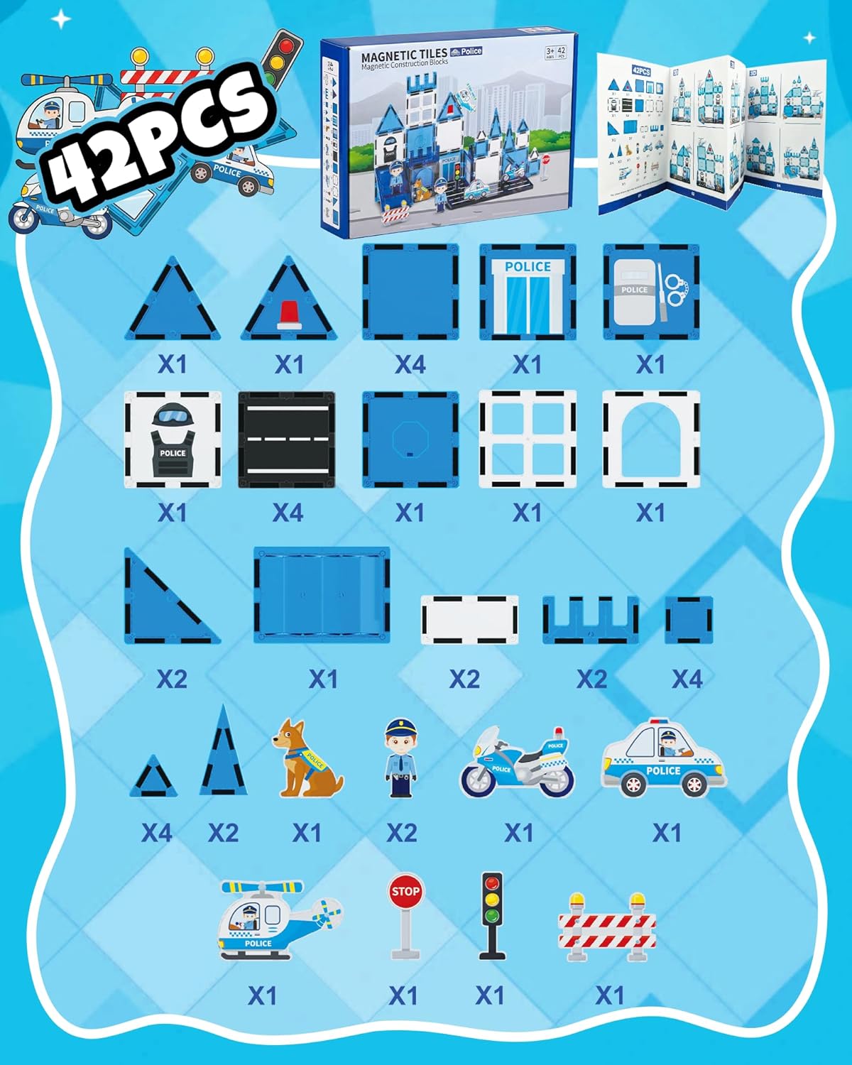 Magnetic Tiles for Kids, Construction Magnetic Building Blocks,37pcs STEM Educational Magnet Toys, Ideal Gift for Boys & Girls for Christmas & Birthday