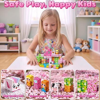Magnetic Blocks, 150PCS Magnetic Building Blocks, Stacking Magnets for Kids, Sensory Toy for STEM Constructions Magnet Blocks for Girls Age 3+, Christmas Birthday Gifts (Snow Castle)