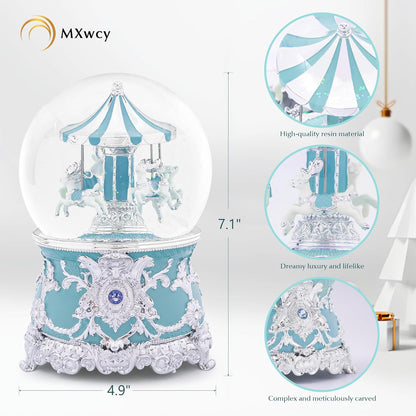 Carousel Music Box Gold & Ivory Christmas Snow Globes, 8.3" Rotate Carousel Snow Globe for Kids & Adults, Classic Wind up Musical Snow Globe Birthday Gifts for Women Girls, Carousel Horse Home Decor