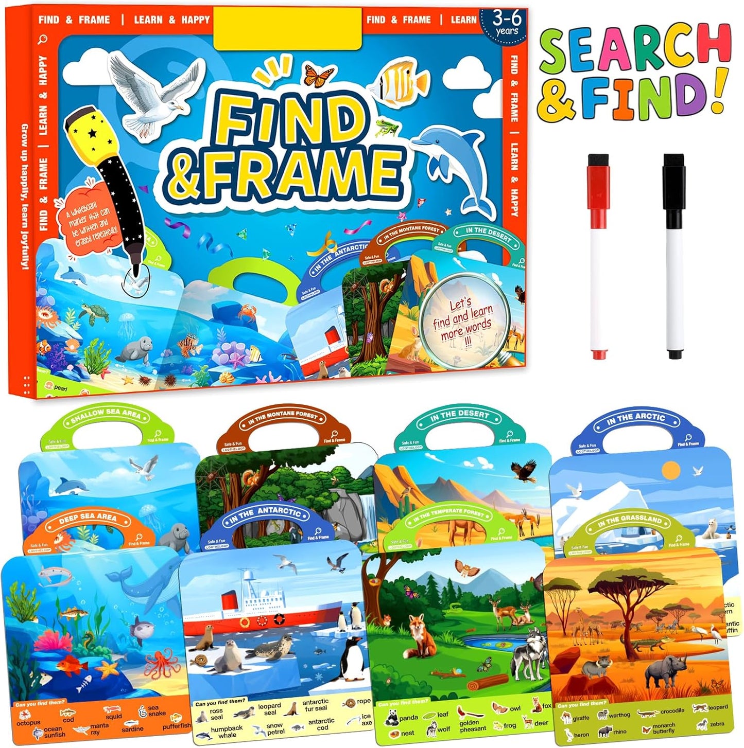 Search and Find Books for Kids 3-5, Reusable Preschool Learning Activities, Perfect Road Trip Essentials, Educational Toys, 28 PCS Busy Books for 3 4 5 6 Year Old Boys Girl Christmas Birthday Gifts