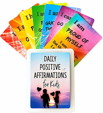 Daily Positive Affirmation Cards for Kids, Mindfulness Activities, Confidence Building, Growth Mindset, Positive Attitude, 54 Glossy cards in hard storage box, Loved by teachers, parents, & therapists
