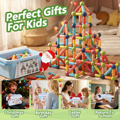 COUOMOXA Magnetic Toy Montessori for Kids: 3 4 5 6 7 8 9 10 11 12 Years Old Kids Building Sticks - Magnetic Creative Toy Age 3-12 Playroom Family - Christmas Birthday Gift for Boys Girls