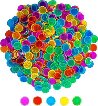 SEETOOOGAMES Magnetic Bingo Chips Counters - 500 Pieces Transparent Counting Game Chips - Clear Plastic Math Markers for Classroom - Mixed Color