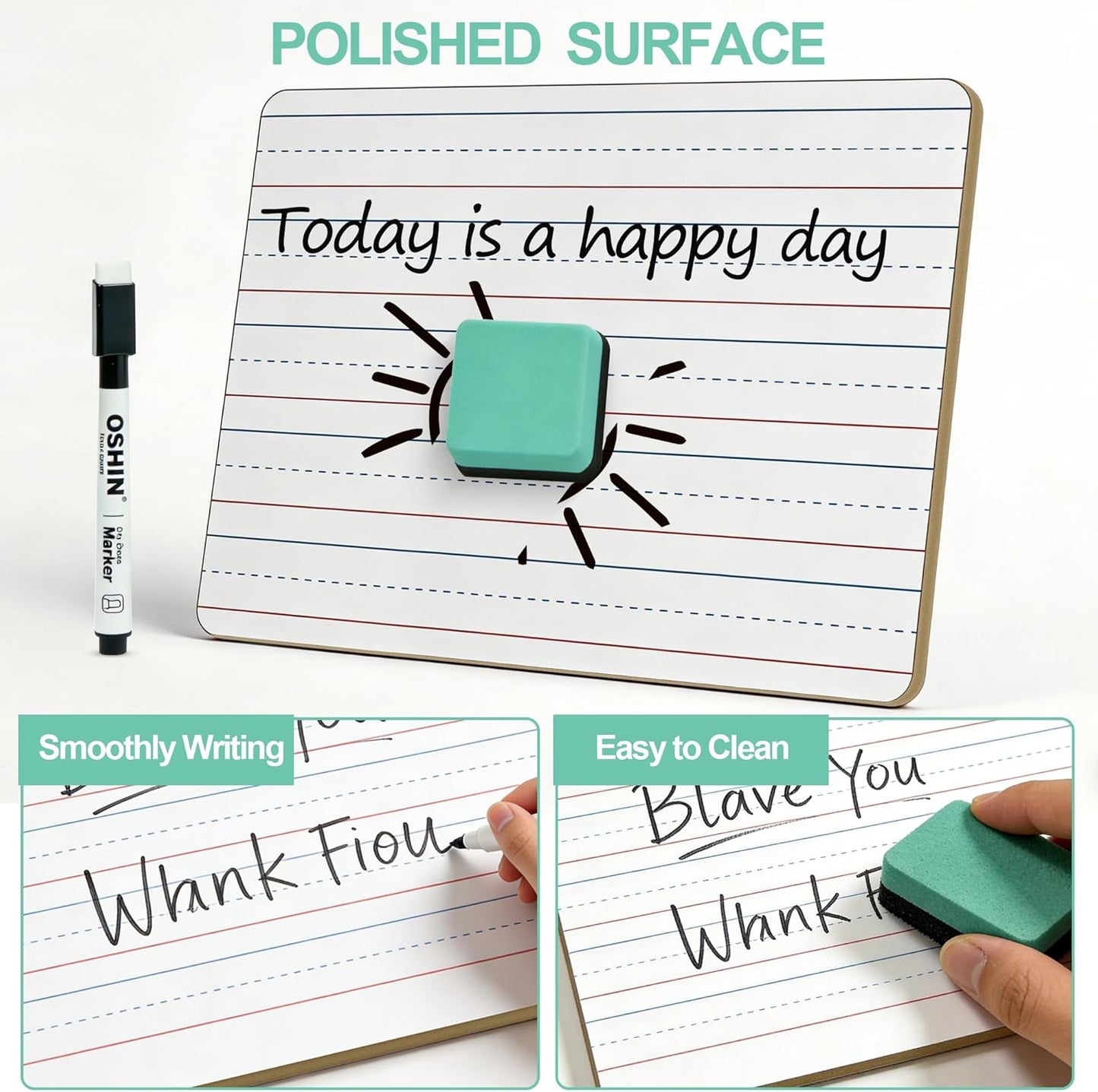 30 Pack Small White Boards, 9"x12" Double Sided Personal Dry Erase Boards Portable Handheld Whiteboards with Lines for Kids, Students, Teacher School, Include 30 Markers, 30 Erasers