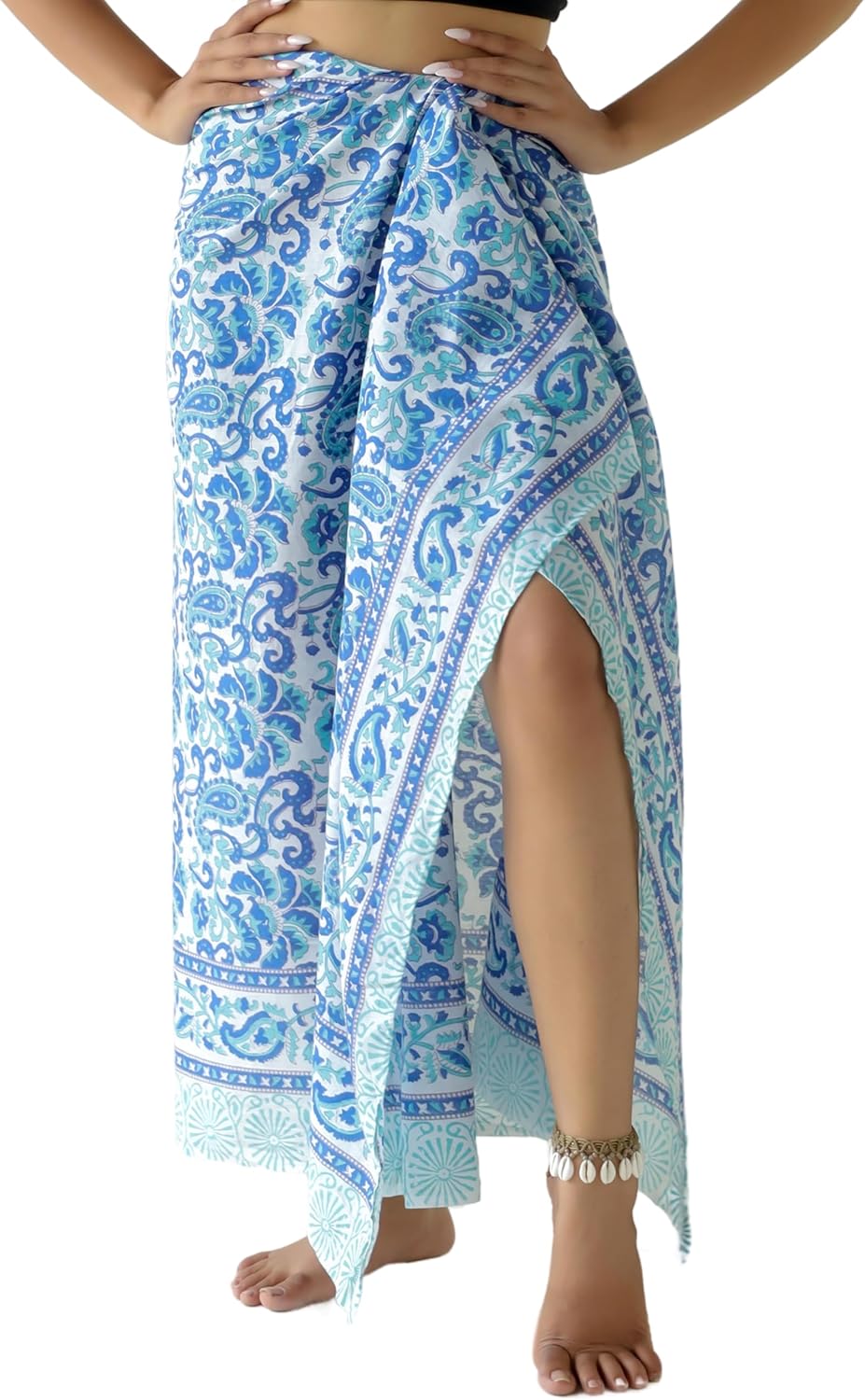 100% Cotton Sarong Cover Up for Women Indian Block Print Beach Wrap Skirt Long Boho Swimsuit Bikini Pareo (73” x 43”)