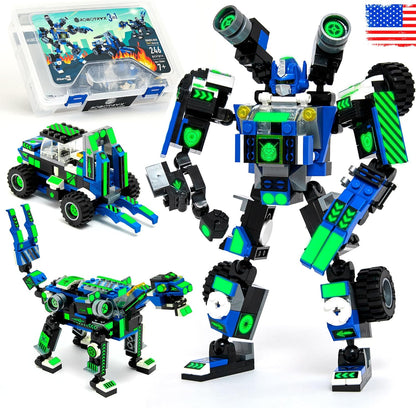JITTERYGIT Robot Army Buildable Mech Soldier Glow in The Dark Gift Toy Set, Helicopter Military Creative STEM Project, Dinosaur Building Bricks Kit for Kids Ages 6-11 Years Old