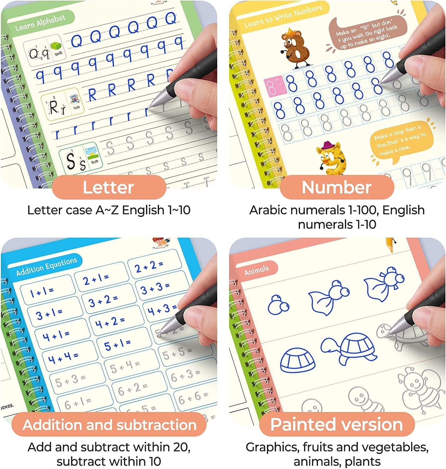 Magic Grooved Writing Practice for Kids, Reusable Grooved Handwriting Workbook with Disappearing Ink Pen, Preschool Learning Activities, Learn to Write Tracing Book, Educational Toy Gift for Boys Girls