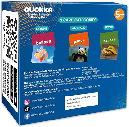 QUOKKA 104 Noun Flash Cards Set – Kids and Adults Vocabulary Builder for ABA Therapy, Early Childhood Education, and ESL Teaching – Picture Cards for Speech Therapy and Vocabulary Building Activities