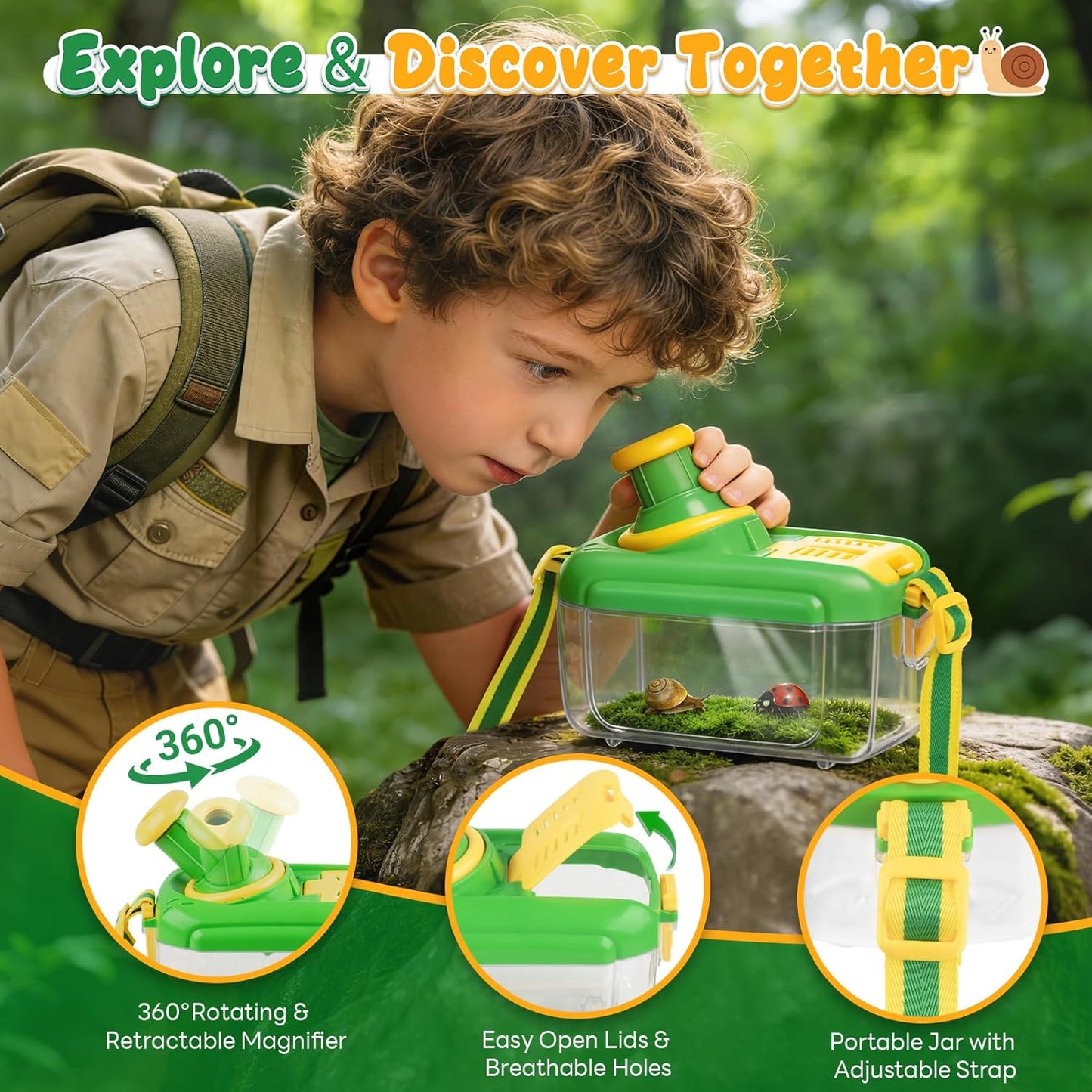 Kids Explorer Kit & Bug Catcher Kit with Vest, Carry Bag, Binoculars,Observation Jar, Butterfly Net, Magnifying Glass, Outdoor Nature Exploration STEM Toys Camping Gift for Boys Girls Ages 3-7