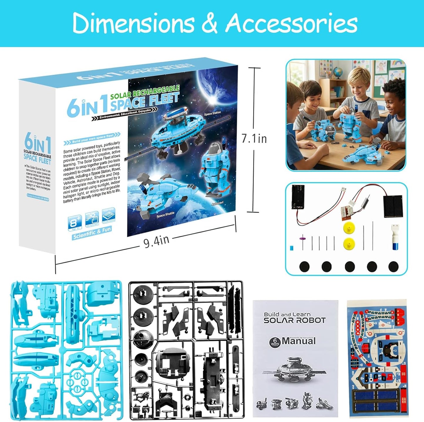 6-in-1 Solar Robot Building Kit for Boys Aged 8-13, Educational Robotic Toys for Kids, Science Kits STEM Toys Birthday Gifts for 8 9 10 11 12 Years Old Boys Girls Teens