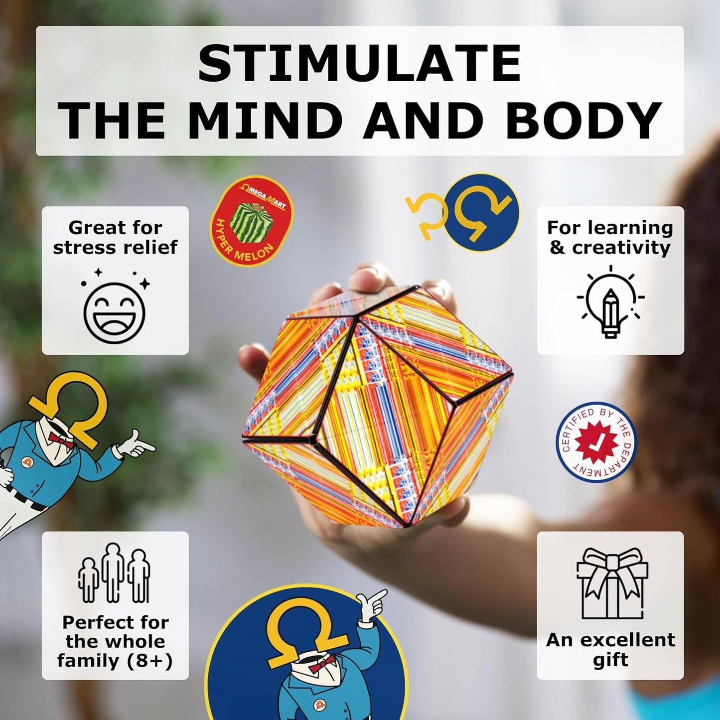 Shashibo Shape Shifting Box - Award-Winning STEM Fidget Toy with Ultra Strong Magnets - Puzzle Cube Transforms Into 100+ Shapes, Perfect Sensory Gift for Kids, Teens, and Adults (Glowquarium)