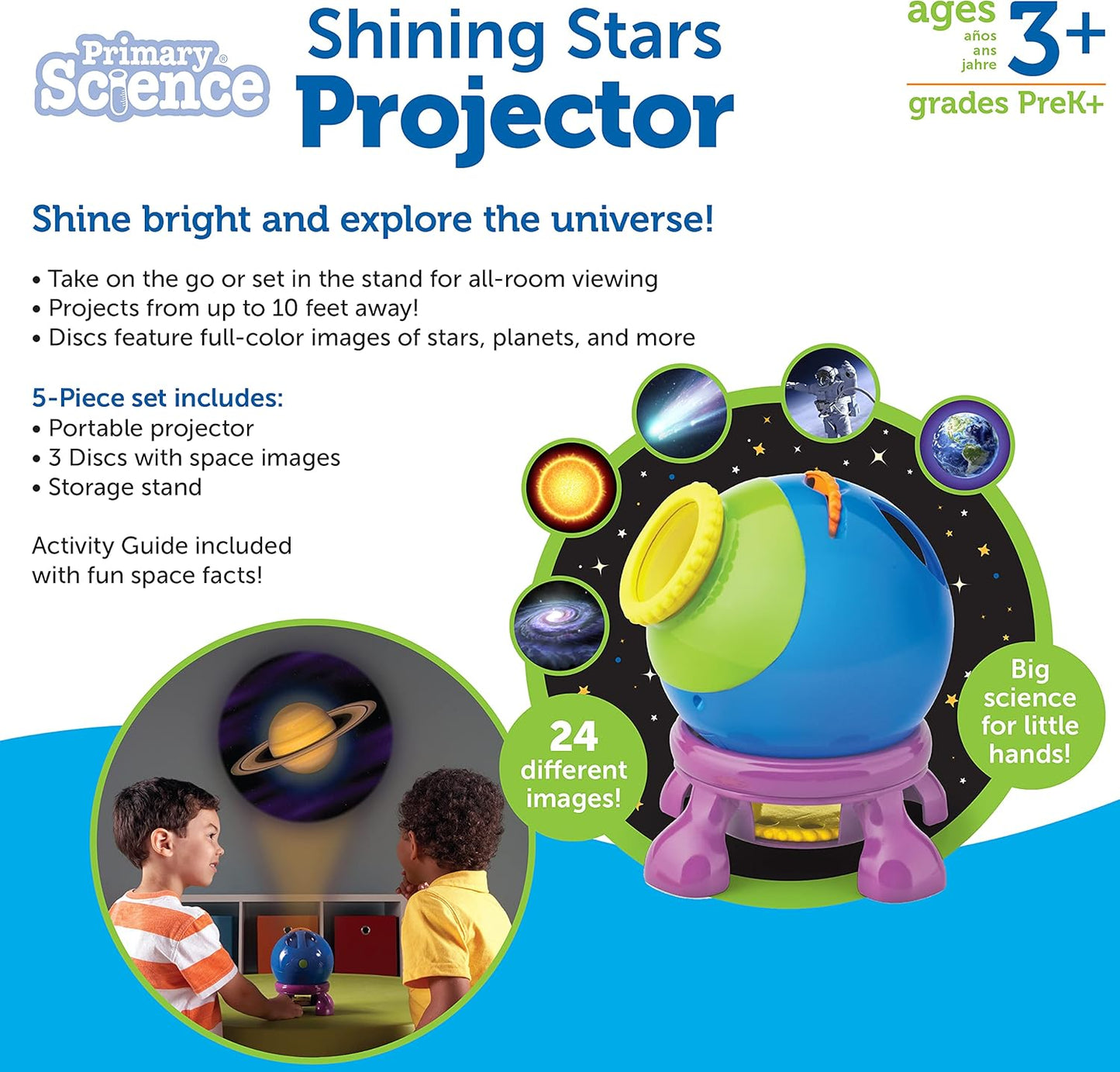 Learning Resources Shining Stars Projector - Space and Planets Exploration for Kids, Astronomy Toys, Toddlers Stargazing Toy, Glow in the Dark Stars, Galaxy and Astronaut Night Lights Observation