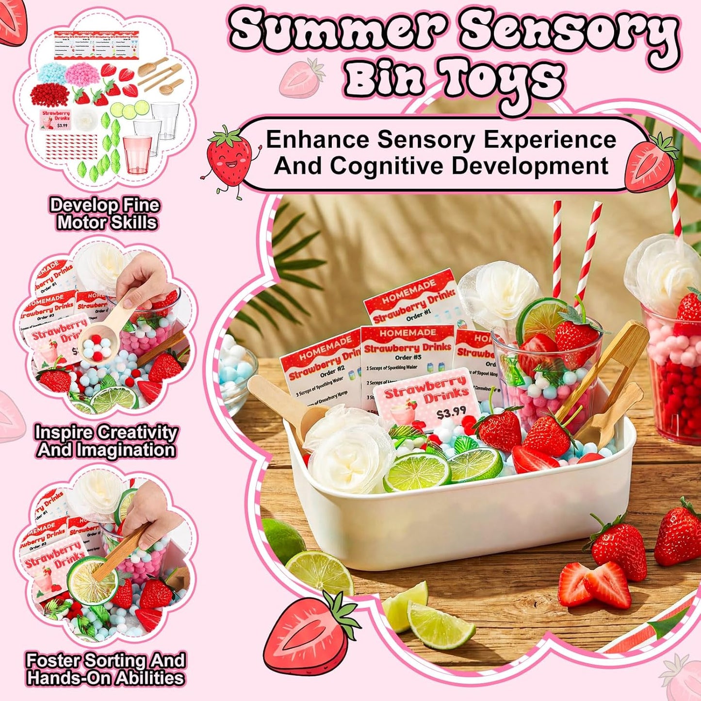 Skylety Lemonade Sensory Bin Fillers Spring Summer Homemade Lemon Stand Drink Role Play Sensory Bin Items Fine Motor Counting Sorting for Summer Activities Party Favors
