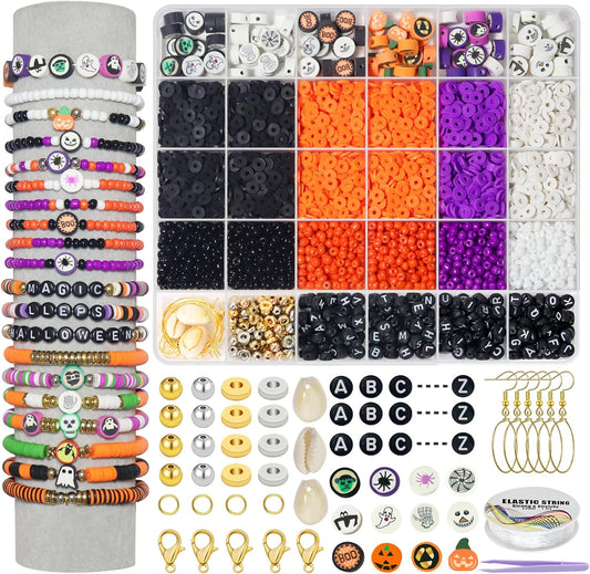 YMSDZHL 6000+PCS Clay Beads Bracelet Making Kit,24 Color DIY Flat Preppy Beads for Friendship Jewelry Making,Polymer Heishi Beads with Charms Gifts for Teen Girls Crafts for Ages 4-12