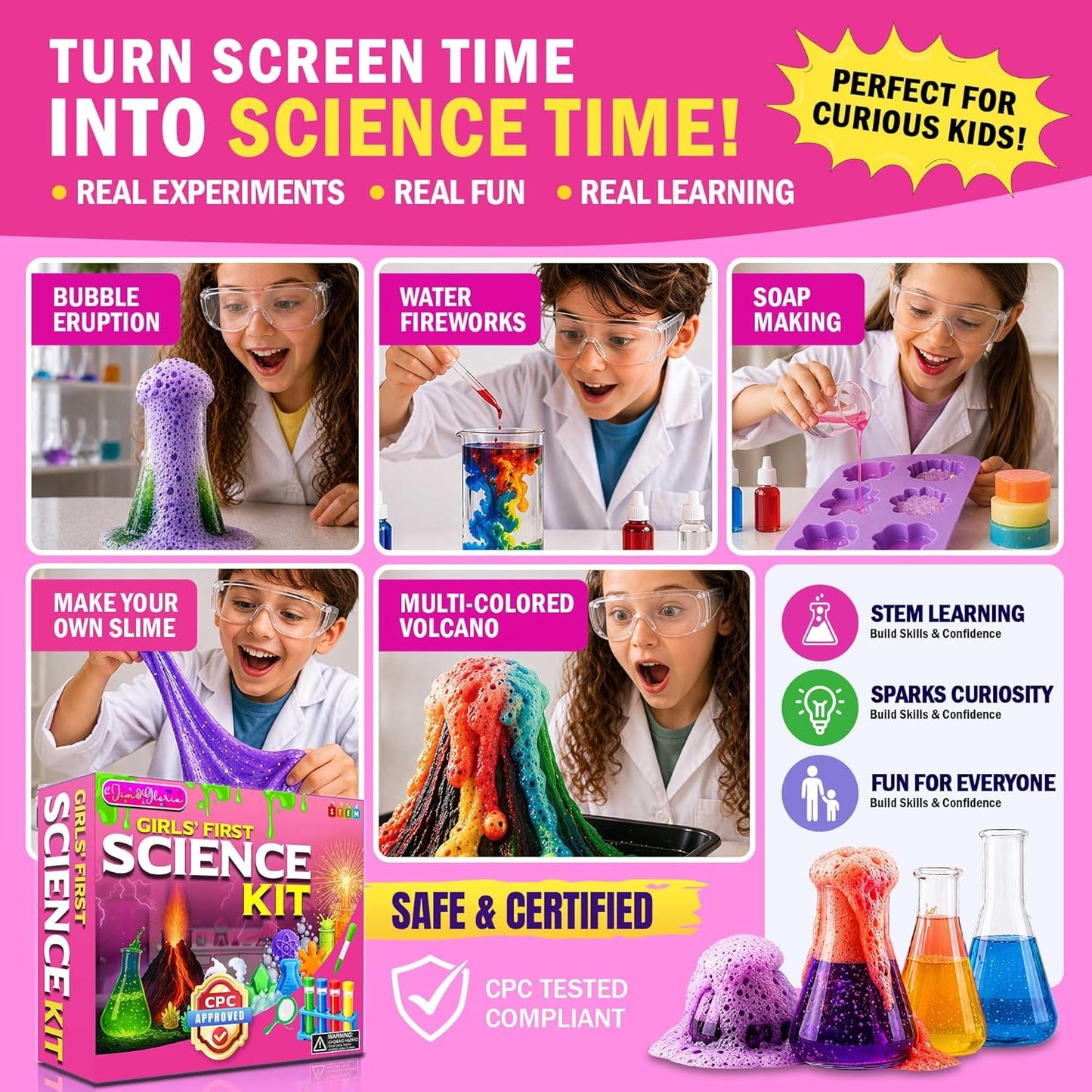 Jim&Gloria Science Kits for Kids Age 5-7 8-12 Year Old Birthday Gifts for Girls Boys, Learning & Educational Toys, Stem Toys, Chemistry Set, Science Experiments for Kids Volcano Projects