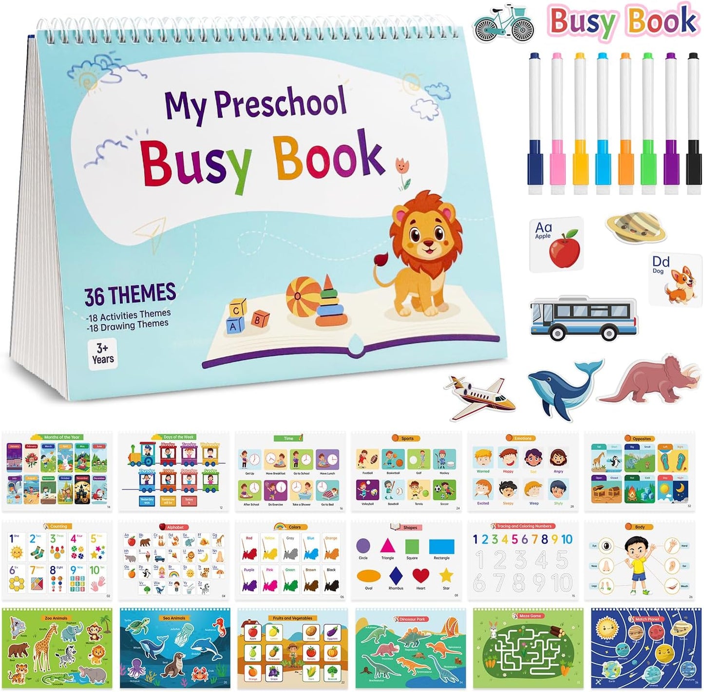 Preschool Dry Erase Learning Workbook for Kids Ages 3-5 – Reusable Tracing Book for Letters A-Z, Shapes & Lines – Use with Dry Erase Markers – Handwriting & Fine Motor Skills Practiceactice