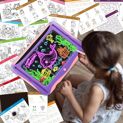 YUBALEER Magic LED Drawing Board for Kids, Toys for Boys Ages 5-7, Light Up Tracing Pad with 9 Double-Sided Cards, 6 Washable Pens, Glow Up Toys for Kids 4-6 Year Old Christmas Birthday Gifts