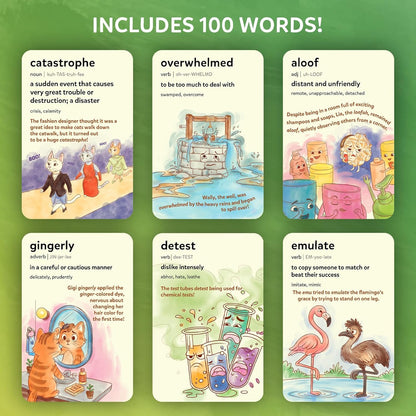 Skillmatics Vocabulary Flash Cards for Kids - Learn 100 Words with Wordplay, Visuals, & Soundplay, Educational Gift for Ages 8, 9, 10 & Up, Screen-Free Language Game