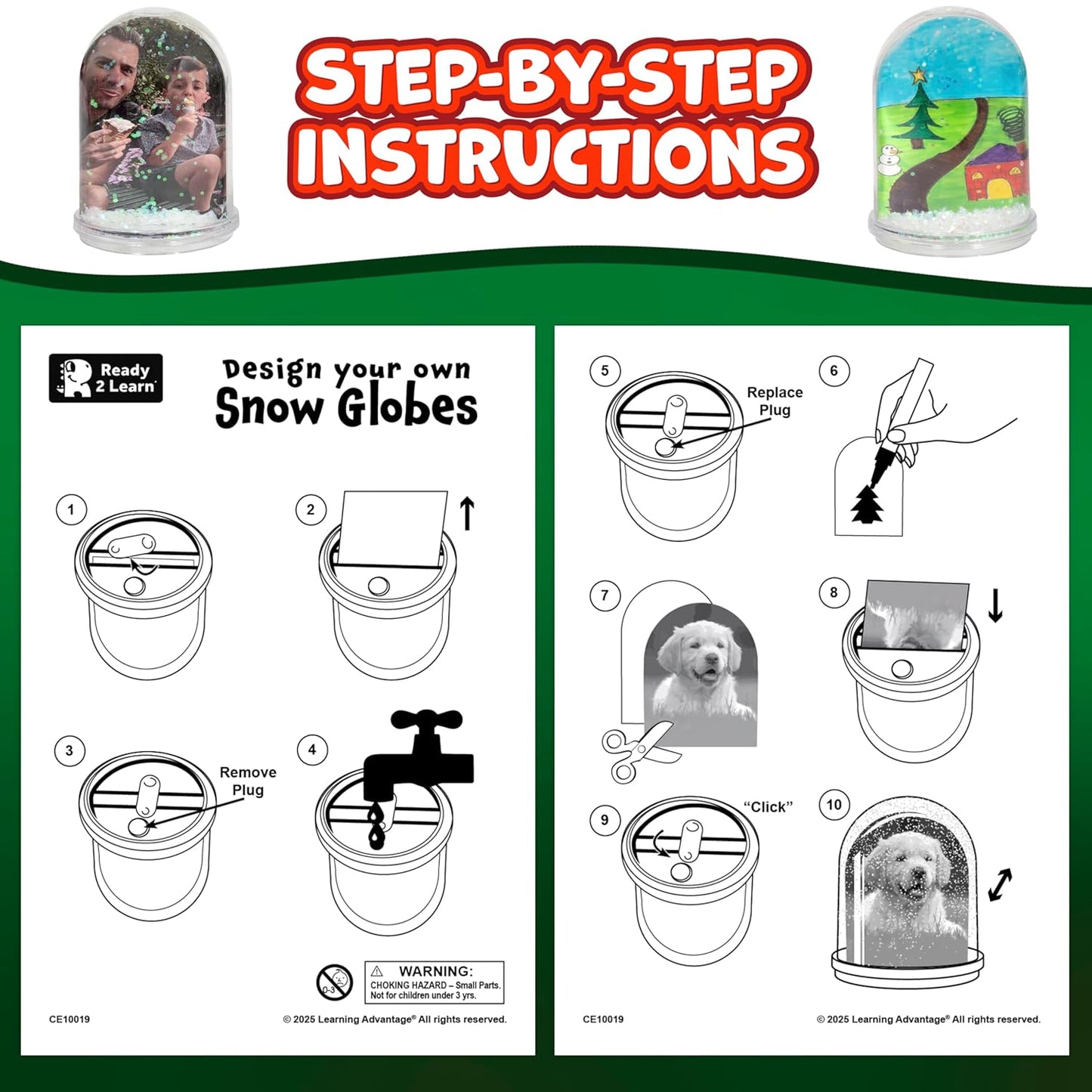 READY 2 LEARN Christmas Crafts - Design Your Own Snow Globes - Set of 4 - Christmas Snow Globes for Kids - Customizable Christmas Decorations for Home