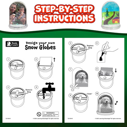 READY 2 LEARN Christmas Crafts - Design Your Own Snow Globes - Set of 4 - Christmas Snow Globes for Kids - Customizable Christmas Decorations for Home