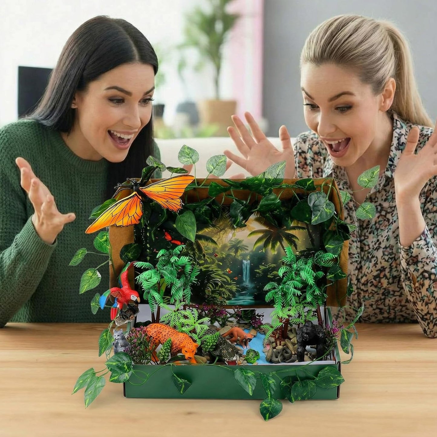 Teyva Daily 48 Pcs Dinosaur Diorama Kit Habitat Project Box Set 3D Dinosaurs Diorama Supplies Include Dinosaurs Model Figures & Eggs Volcano Artificial Trees with Cardboard for DIY Crafts Gifts