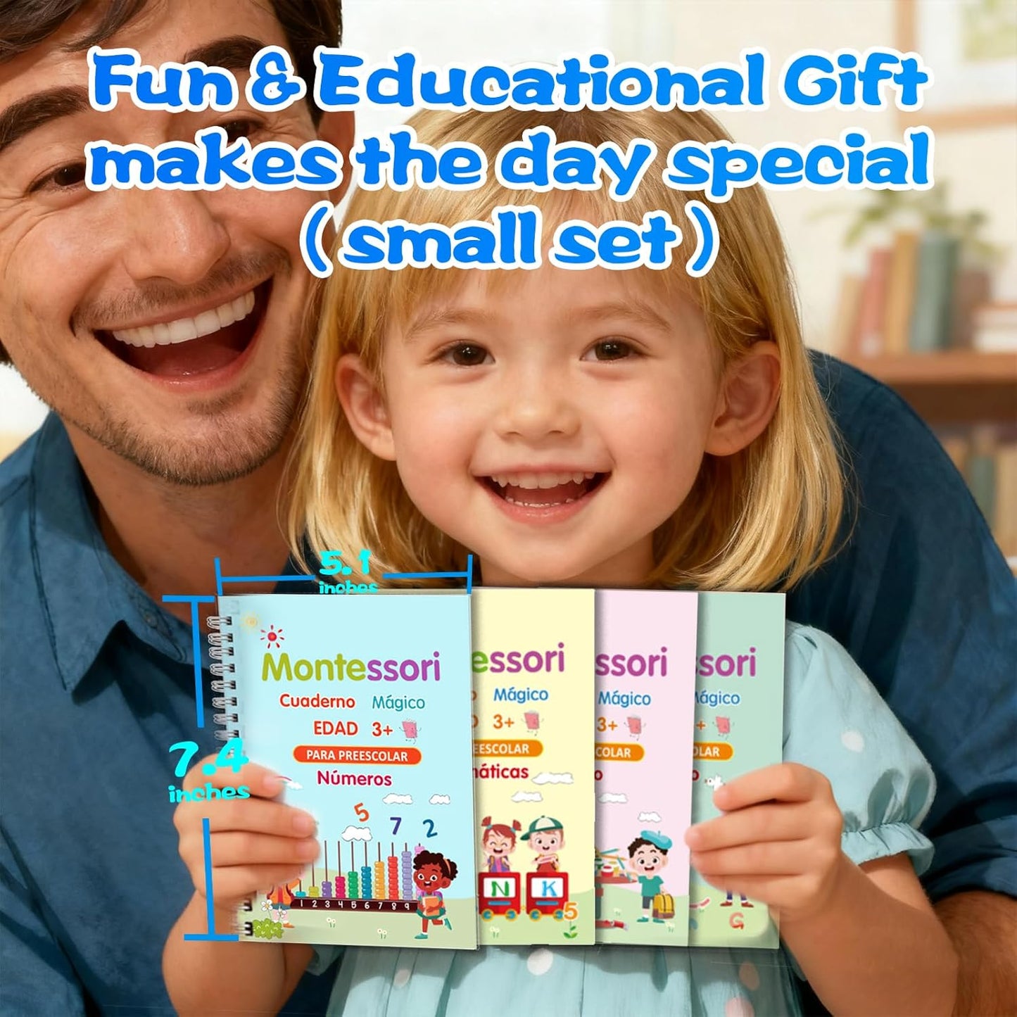 4 Magic Grooved Writing Practice for Kids - English Pre K Tracing Practice Book, Reusable Preschool Handwriting Workbooks Without Tears, 4-Theme Copybooks with Pen Refill for Age 3-10 (English, Small)