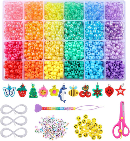 1720+pcs Pony Beads Kit 1830pcs 6 Style Letter Alphabet Beads Rainbow Plastic Pony Bead Bulk Multicolor Kandi Bead Elastic String DIY Crafts Jewelry Making Kit for Bracelets Necklaces
