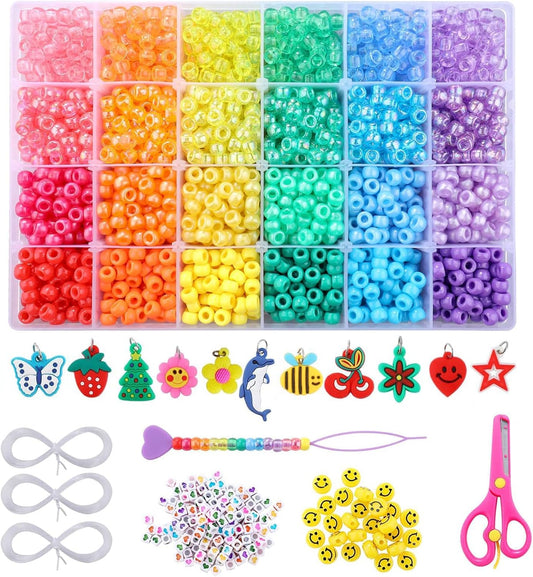 1720+pcs Pony Beads Kit 1830pcs 6 Style Letter Alphabet Beads Rainbow Plastic Pony Bead Bulk Multicolor Kandi Bead Elastic String DIY Crafts Jewelry Making Kit for Bracelets Necklaces