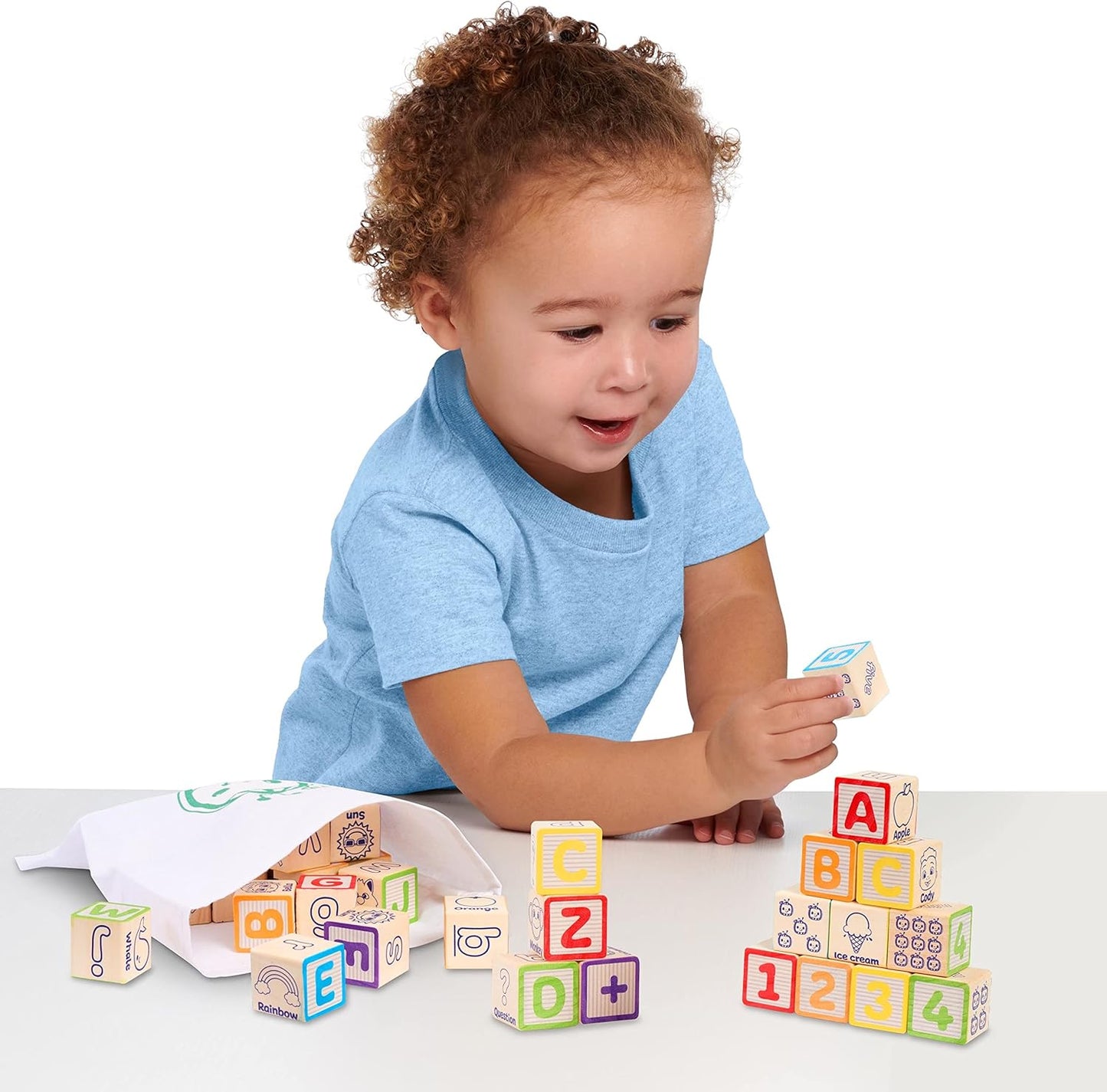 CoComelon 51-piece Classic ABC Wooden Block Set, Preschool Building Toys, Learning and Education