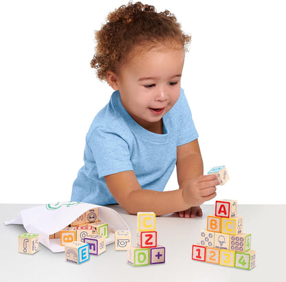 CoComelon 51-piece Classic ABC Wooden Block Set, Preschool Building Toys, Learning and Education